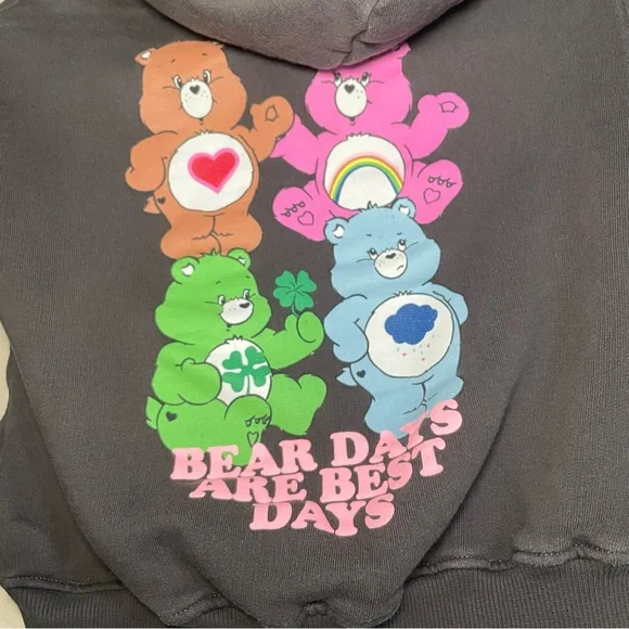 ZARA Care Bears Hoodie Toddler 6Y Black Graphic Pullover “Bear Days” Sweatshirt - Picture 3 of 4